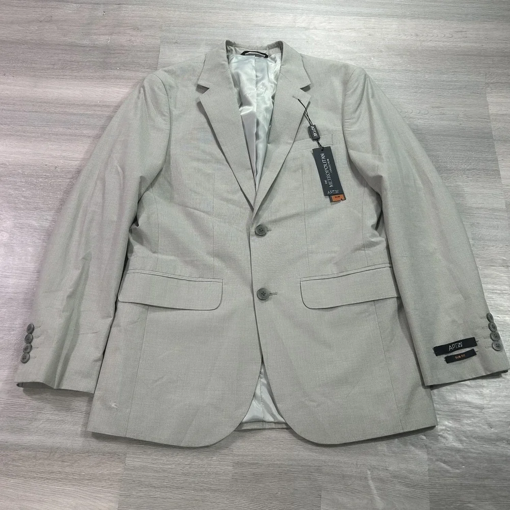 NEW Apt 9 Blazer Mens 36 Beige Cotton Poly Check Slim Sport Coat Jacket Textured